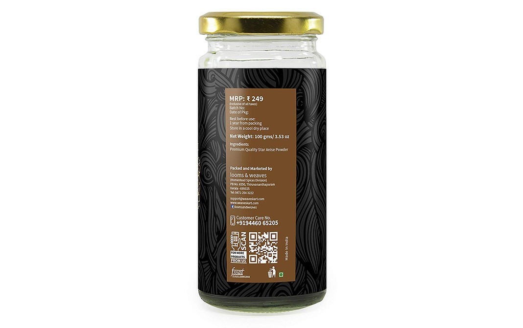 Looms & Weaves Star Anise Powder    Glass Jar  100 grams